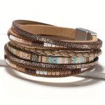 Bohemian Handmade Braided Multilayer Pu Leather Bracelet Alloy Magnetic Clasp Ladies Bangle
