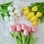 5PCS Artificial Tulip Flowers - Pu Touch Feel Miniature Artificial Flowers - Perfect For Office Decor Valentine's Day Christmas