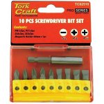 Tork Craft 10PC Pz Ph & Sl 25MM Insert Bit Set Incl. Magnetic Bit Holder TC02510