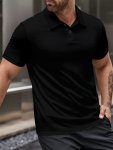 Men's Solid Golf Shirt Casual Short Sleeve Lapel Shirt For Summer Outdoor