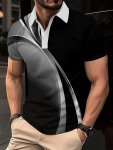 Chic Color Block Men's Short Sleeve Lapel Shirt For Summer Outdoor