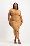 Bell A Short Sleeve Ruched Midi Dress - Toasted Coconut - 2XL