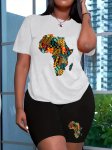 African Print Casual Shorts Set Crew Neck Short Sleeve T-Shirt & Elastic Waist Skinny Shorts Outfits Women's Clothing