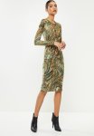 Sissy Boy Long Sleeve Midi Dress With Lace Up Front - Fatique