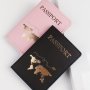 Set Of 2 Passport Covers For Couples Fashion Travel Gold-Plated Passport Holders PU Material With PVC Lining Foldable Casual Style Easy Clean For Going Out