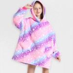 Kids Pink And Purple Stripe Oversized Plush Blanket Hoodie
