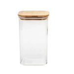 Cannister 8.5X8.5X16CM Square With Bamboo Lid Borisilicate Glass