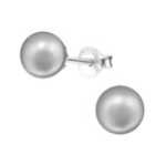 E14-C21883 Sterling Silver Pearl Ear Stud Earings 6MM X 6MM - Light Grey