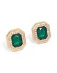 Goldair Gold Green Diamante Rectangle Stud Earrings