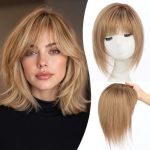 Emmor 12 Inch Human Hair Topper For Women - Real Hair Topper With Bangs & 6.5" 6.5" Larger Base Natural Thin Hair Solution For