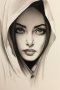 Canvas Wall Art - Light Sketch Portrays Woman With Middle East - A1525 - 120 X 80 Cm