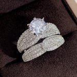 2 Pcs set 925 Silver Plated Bridal Wedding Zirconia Ring For Women Engagement Proposal Gift Jewelry