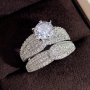 2 Pcs/set 925 Silver Plated Bridal Wedding Zirconia Ring For Women Engagement Proposal Gift Jewelry