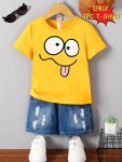 Milkyship Summer Fashion Boys Short Sleeve T-Shirt Yellow Cartoon Funny Face Print - Cute And Casual Neck Round Top