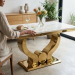 White Mdf Table Top Modern Luxury Gold Legs Dining Table