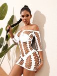 Hollow Out Cover Up Dress See Through Solid Color High-stretch Lace Dress Without Bikini Women's Swimwear & Clothing