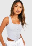 Ribbed Seam Detail Corset Top - Grey
