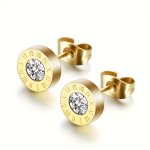 1PAIR Stainless Steel Roman Numerals Cubic Zirconia Round Stud Earrings For Men