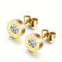 1PAIR Stainless Steel Roman Numerals Cubic Zirconia Round Stud Earrings For Men