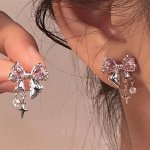 1PAIR Sparkling Bow Stud Earrings Cute Elegant And Lovely Birthday Parties Jewelry Christmas Gifts