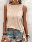Top-stitching Crew Neck Tank Top Casual Sleeveless Top For Spring & Summer Women's Clothing
