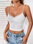 Eyelet V-neck Lace Stitching Cami Top Versatile Crop Slim Solid Spaghetti Strap Top For Summer Women's Clothing For Coquette/Cute/Y2K Style