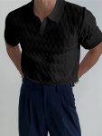 Men's Classic Solid Lapel Knitted Sweater Casual Mid Stretch Breathable Short Sleeve Top For Outdoor