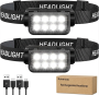 Rechargeable Headlamp Flashlight 2-PACK Smart Sensor & Waterproof