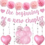 Congratulations The Beginning Of A New Chapter Banner Graduation Decorations Glitter Banners Pink Garland Paper Pompoms Farewell