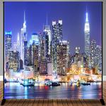 Mtmety New York City Backdrop Manhattan Night Scene Skyscraper Urban Light Background Video Studio Photo VINYL-10X10FT