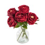 Duhouse 5PCS Silk Roses Fake Red Roses With Stems Real Touch Rose Artificial Flowers For Arrangement Wedding Party Home Decorati