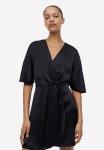 Satin Wrap Dress - Black
