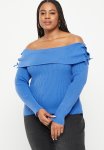 Plus Tie Detailed Carmen Sweater - Blue
