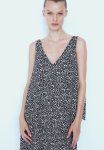 A-line Tie-strap Dress - Black Small Flowers