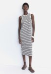 Ribbed Midi Dress - White black Striped
