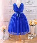 Royal Blue Sequins Bust Tulle Dress With Belt headband