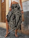 Paisley Print Shirred Waist Skirt Boho High Waist Curved Hem A-line Tie Skirt For Spring & Summer Women's Clothing