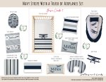 Cot Duvet Bedding Navy Stripe With A Touch Of Airplanes Set