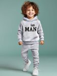 2PCS Boys Little Man Print Hooded Outfit Casual Long Sleeve Hoodie & Pants Set Comfy Boys Spring And Autumn Wear As Gift