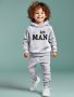 2pcs Boys LITTLE MAN Print Hooded Outfit Casual Long Sleeve Hoodie & Pants Set Comfy Boys Spring And Autumn Wear As Gift