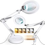 10X Magnifying Glass With Light And Stand 2-IN-1 Desk Lamp & Clamp Light 5 Color Modes Brightness Stepless Dimmable LED Lighted