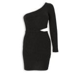 Black Metallic One Shoulder MINI Dress