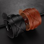 Vintage Leather Men's Bracelet - Wide Pu Leather Hand Chain - Fashionable Accessory - Suitable For Motorcycle Riders - Perfect B