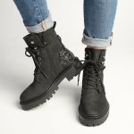 Kate Chunky Military Boot - Black Glitter - 8
