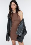 Ribbed Bodycon Dress - Brown