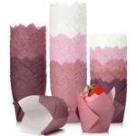 Havawish 500 Pcs Gradient Pink Jumbo Tulip Cupcake Liners Party Cupcake Baking Liners Greaseproof Wrappers Muffin Liner Holders