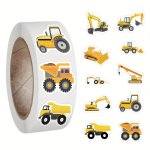 500PCS Cartoon Engineering Vehicle Vinyl Stickers Roll - Reusable Self-adhesive Glossy Finish Stickers For Scrapbooking Journali