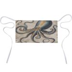Vstadank Retro Octopus Server Aprons With 3 Pockets Durable Adjustable Half Aprons Fashion Oil&waterproof Waist Apron Premium Ox