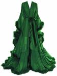 Molisa Womens Sexy Feather Bridal Robe Long Wedding Scarf Illusion Bathrobe Sleepwear Lingerie Robe Nightgown Dark Green XXL