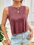 Solid Crew Neck Tank Top Casual Sleeveless Tank Top For Summer Women's Clothing